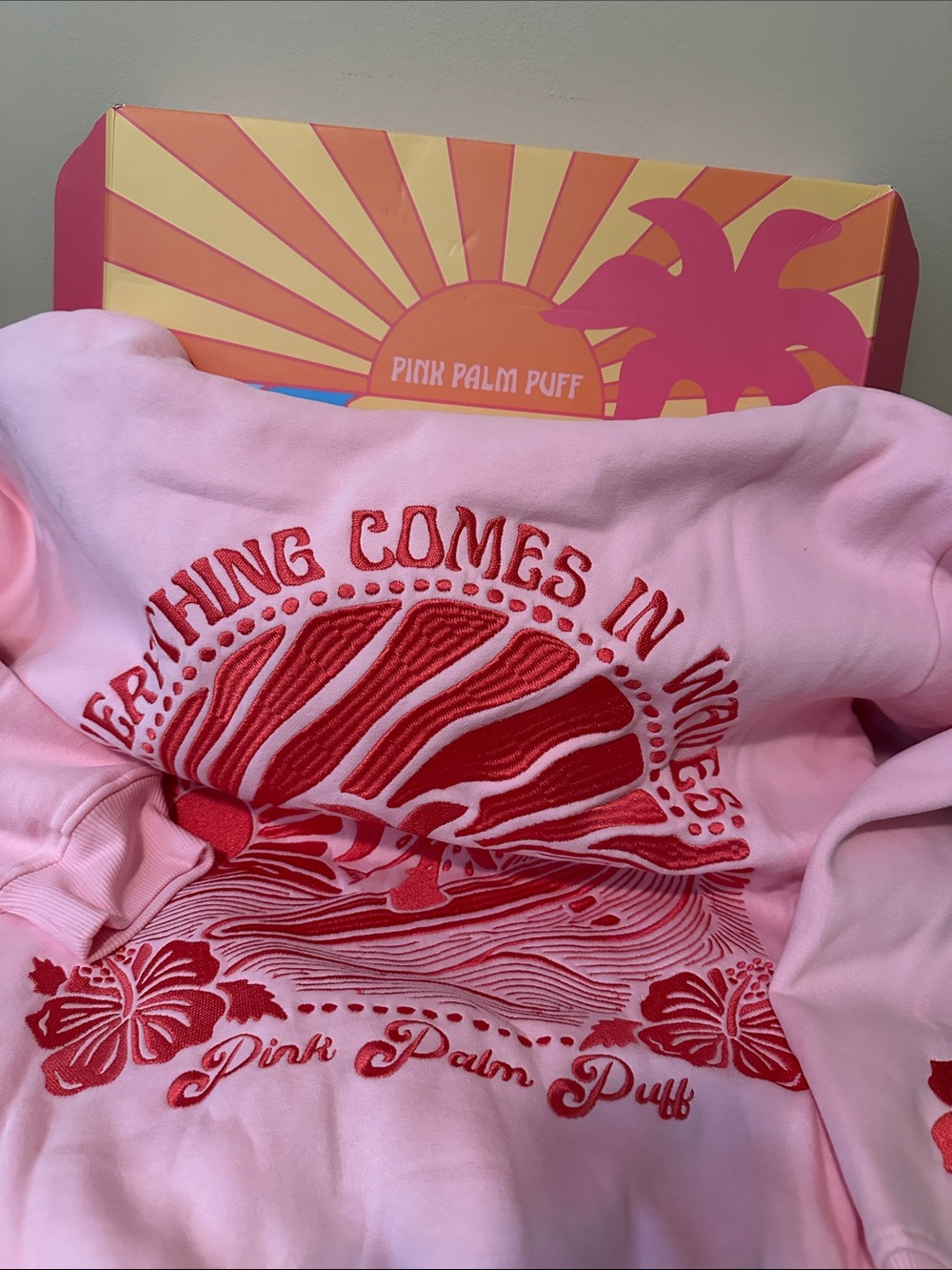 Pink palm puff hoodie size M